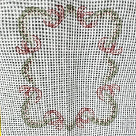 Rosalie Hand Painted Needlepoint Canvas Red Bows Berries Greenery M282-12" x 14" - Picture 2 of 6